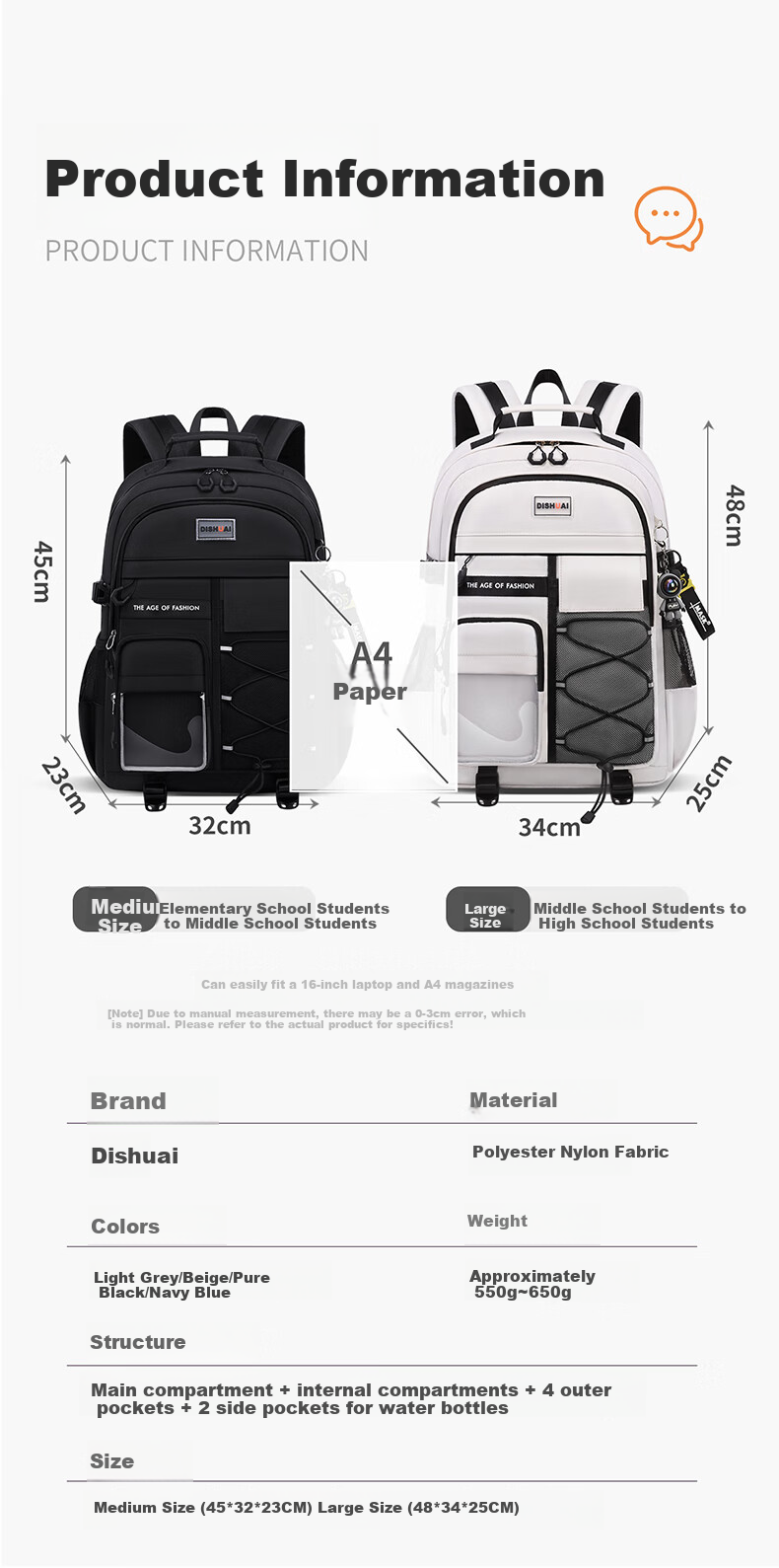 Dishuai Backpack for Middle School Boys, Large Capacity, Stylish, Lightweight, Suitable for Grades 4-6 And High School/College Students 5