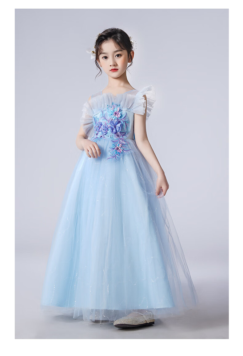 LUOBOBEIBEI Girls' Dress Princess Flower Girl Wedding Dress Piano New Year Dress Yellow Dress Size 130 11