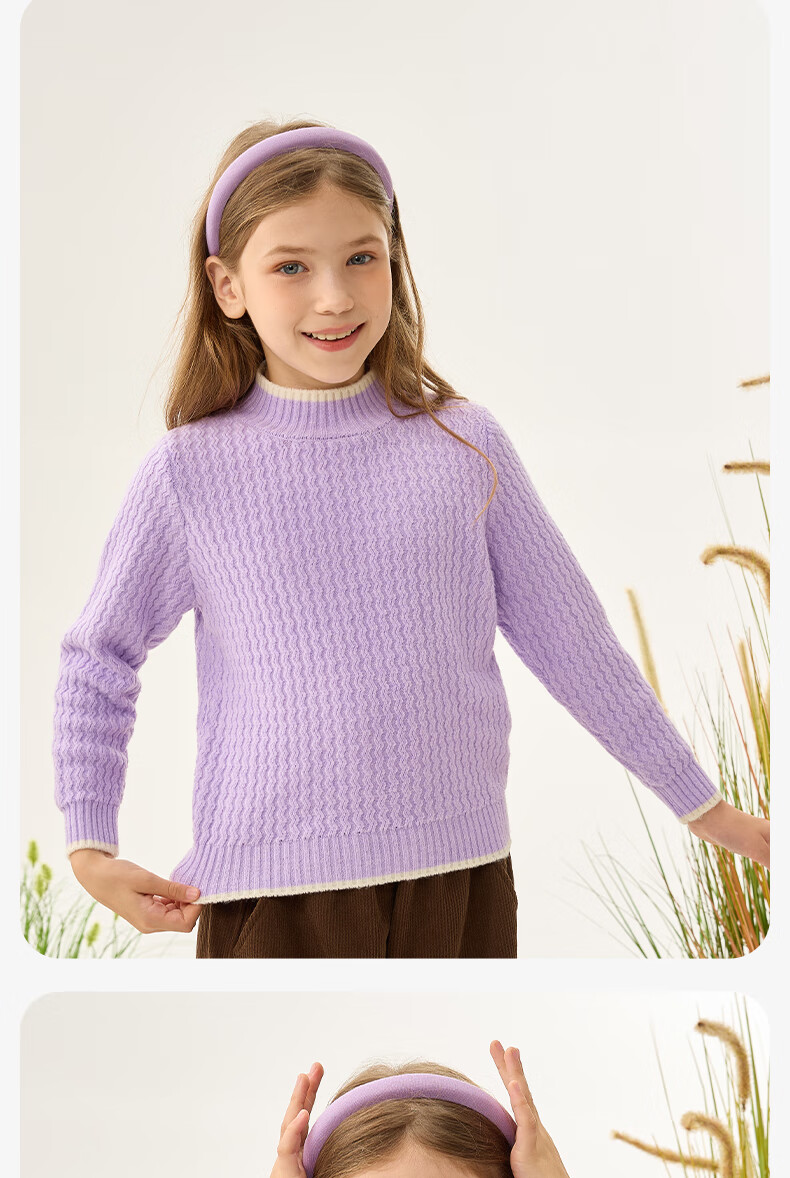 Baleno Girls' Sweater, Autumn And Winter 2026 New Style, Trendy Cable Knit Pullover for Older Girls, Children's Semi-Turtleneck Warm Inner Layer 2