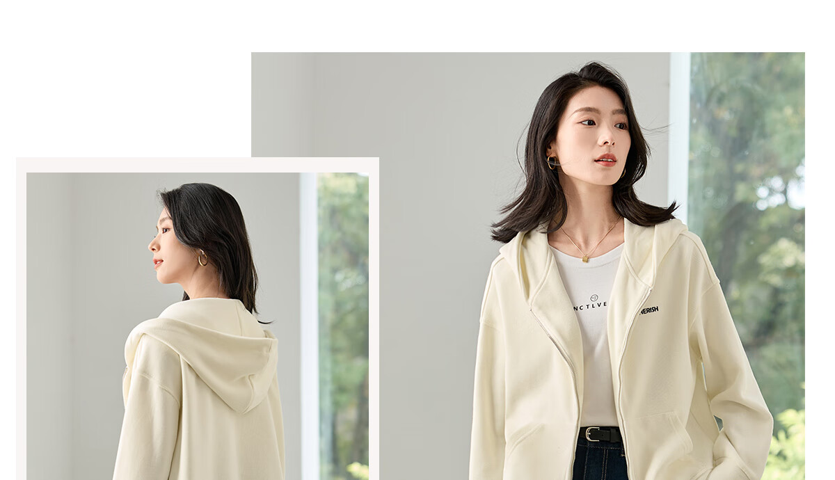 Chushen Spring and Autumn Casual Short Jacket Women Zipper Design Hooded Pocket Sweatshirt Loose Top S143U1003 16
