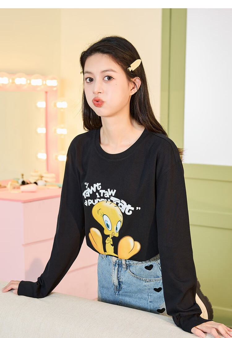 TonLion 2025 Long Sleeve T-Shirt for Women, Casual College Style Base Layer Top Inner Wear [Tubaguo Collaboration], Black, M 9