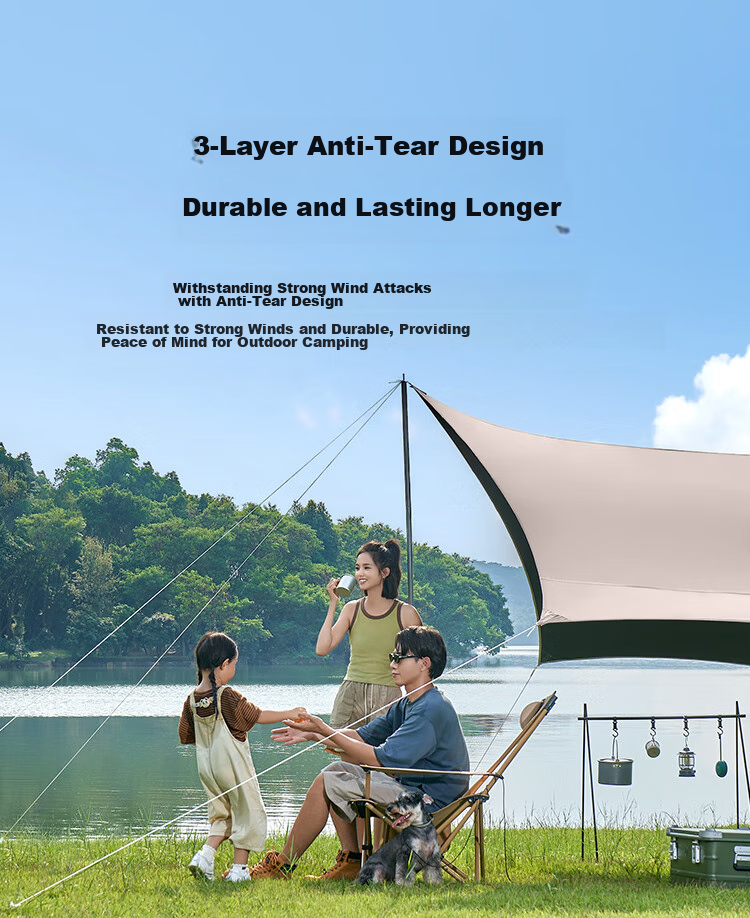 JD Original [6-Layer Black Gel True Sun Protection] Butterfly-Shaped Canopy, 15 Square Meters Outdoor Camping Equipment, Sunshade And Rain Protection Awning for 4-6 People 12