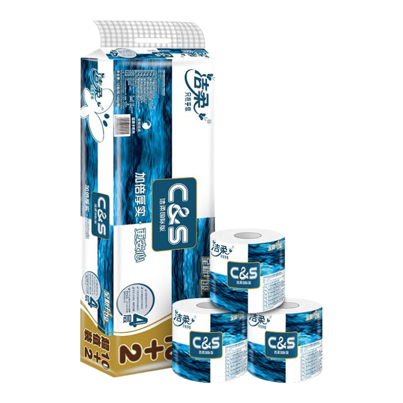 C&S Core Roll Toilet Paper, Blue Surface, 4-Ply, 140g*12 Rolls, Thickened Household Toilet Paper Roll