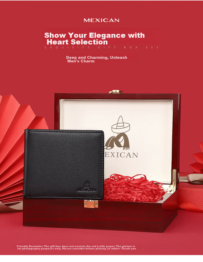 MEXICAN Men's Short Wallet, Top-Grain Leather, Lightweight And Soft Card Holder, High-End Gift Box, Birthday Present for Men And Fathers 1