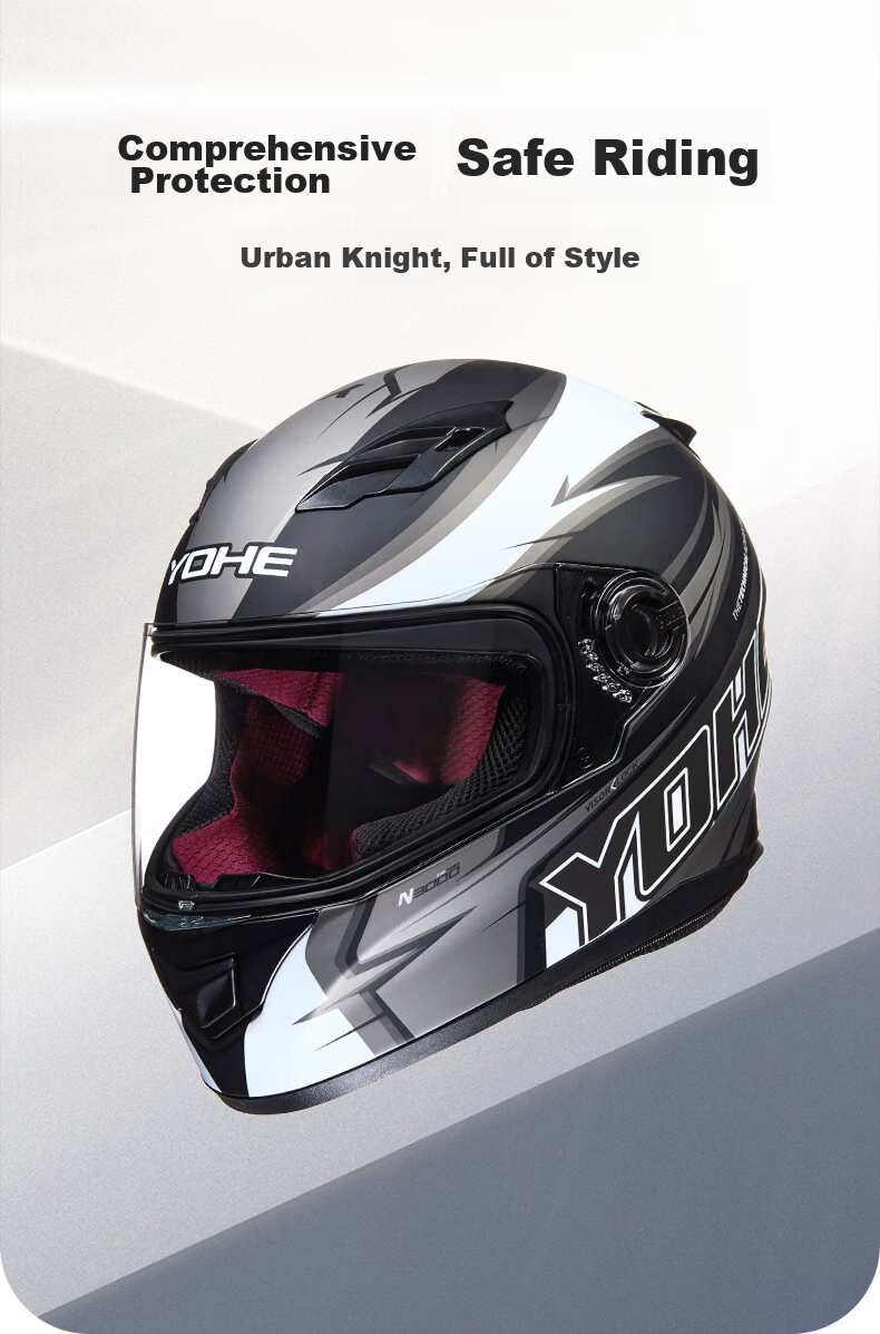 YOHE Motorcycle Helmet, New National Standard 3C Certified, Spring Vintage Full-Face Helmet, Electric Vehicle Safety Helmet for Men And Women, Full-Face, 970 Black Large LOGO, XXL 2