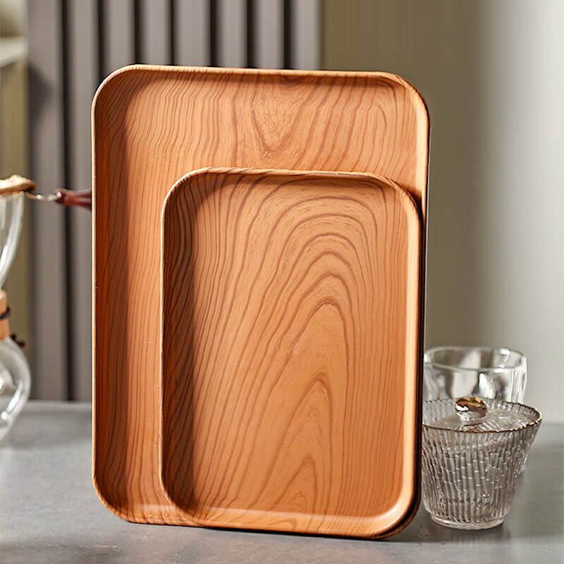 Baijie Rectangular Tray Japanese Style Tea Tray Home Living Room Cup Tea Cup Tray Fruit Tray Imitation Wood Grain Medium Size