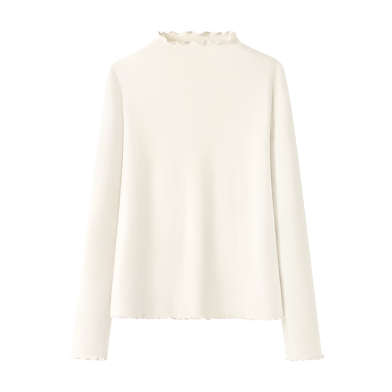 Urban Beauty Ruffled Edge Long Sleeve T-Shirt for Women 2026 New Winter Fleece-Lined Warm Half Turtleneck Base Layer Top