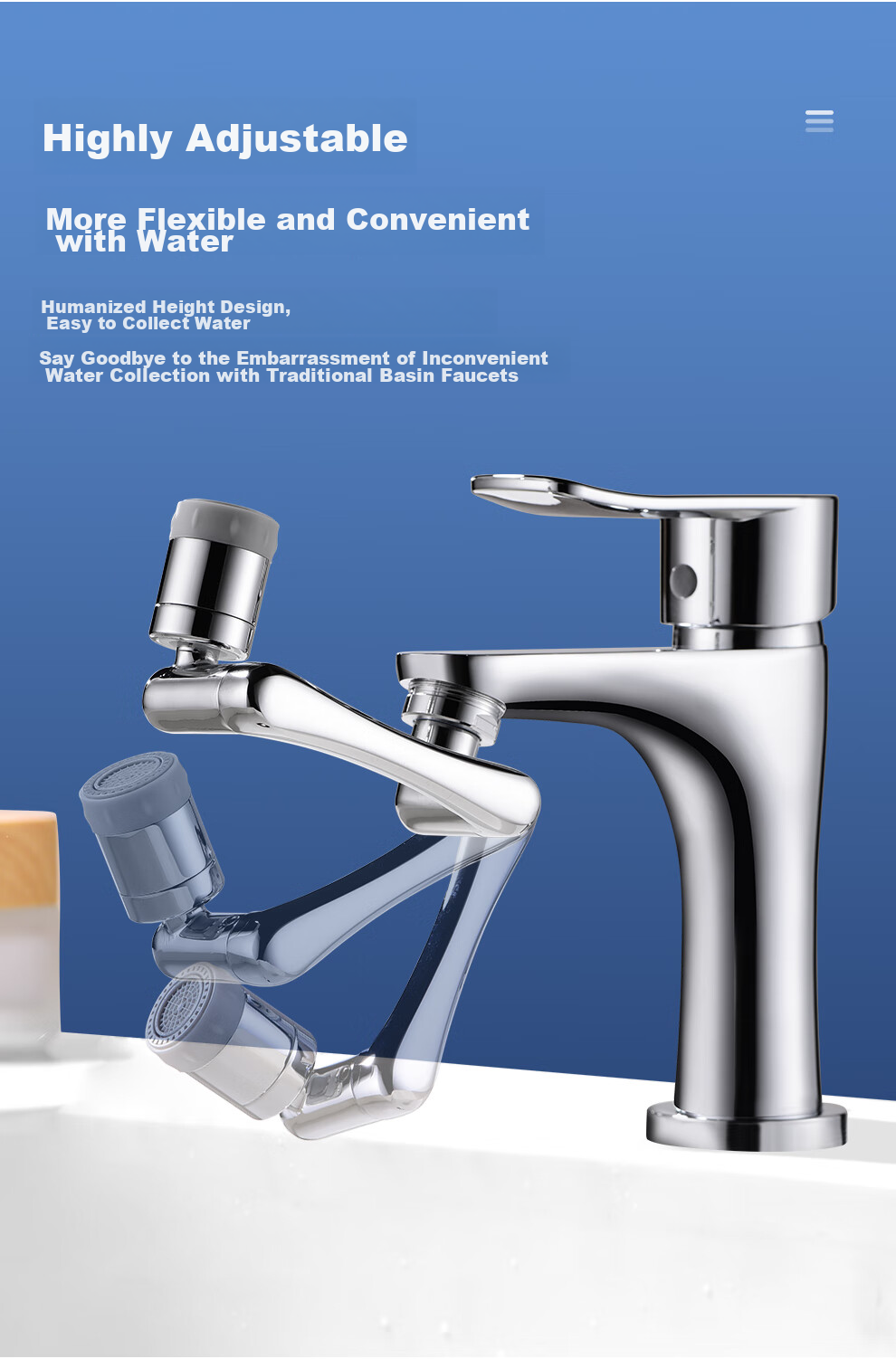 Larsd Mechanical Arm Universal Faucet Anti-Splash Head Rotatable Spout Basin Wash Extender Aerator T18 6