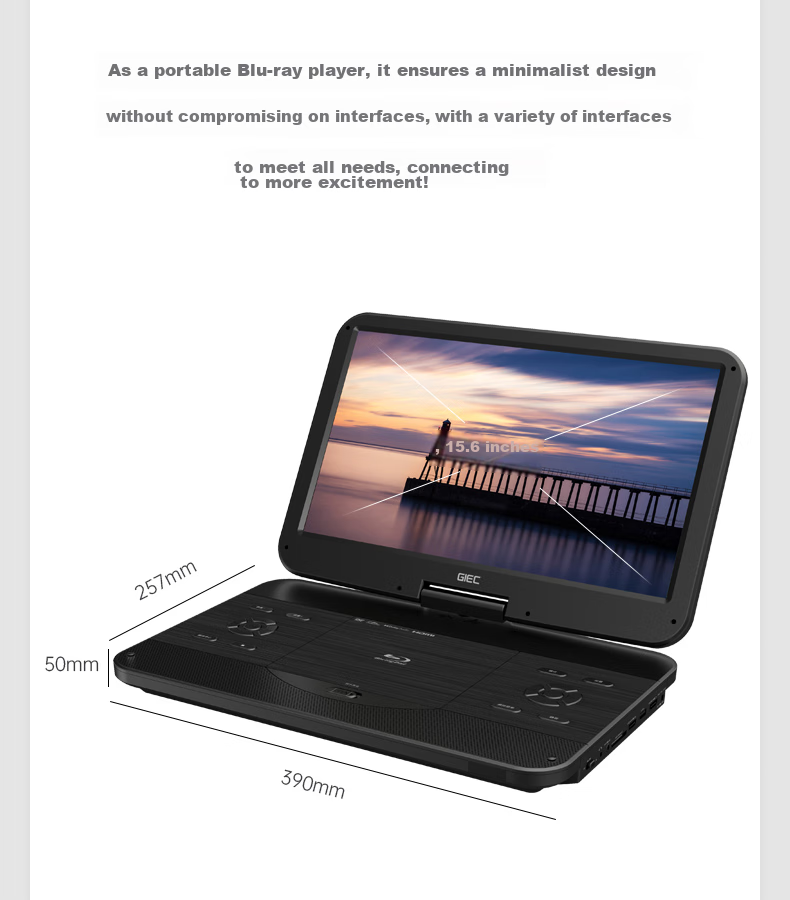 GIEC BDP-G360 Portable Mobile DVD Blu-Ray Player All-In Device, Children's Home Video Player, with TV Large Screen Disc Drive USB 1080P HD 20