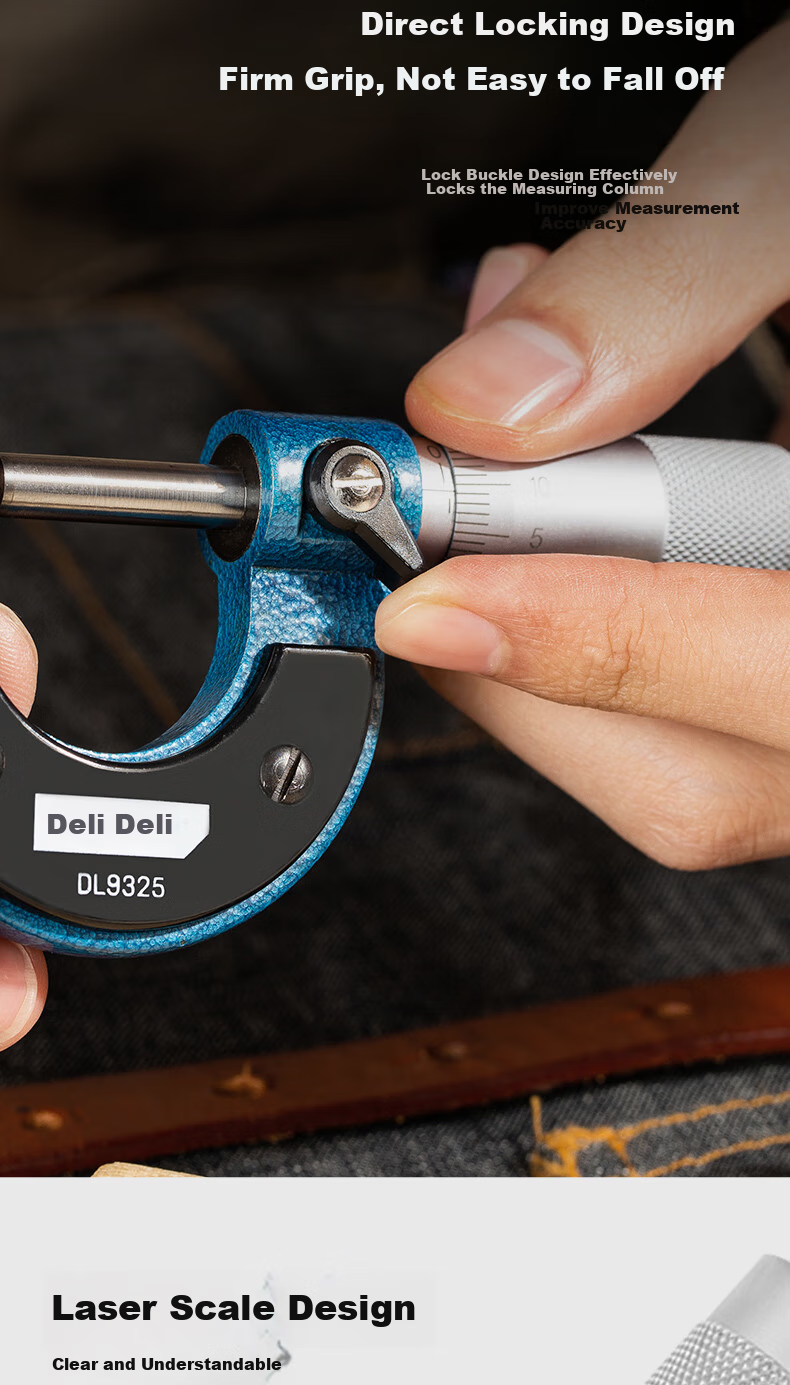Deli External Micrometer, Mechanical Screw Gauge, 0.01mm High-Precision Thickness Gauge, Vernier Caliper 5