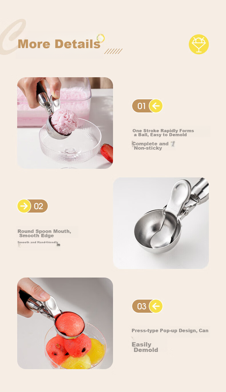 Guangyi 304 Stainless Steel Ice Cream Spoon, Scoop, Ice Cream Spoon, Fruit Baller GY7915 13