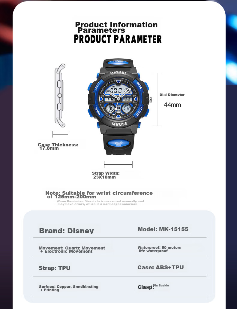 Disney Mickey Mouse Collaboration Exam-Specific Waterproof Sports Watch for Middle And High School Students, Children's Electronic Watch Only for Time Measurement 9