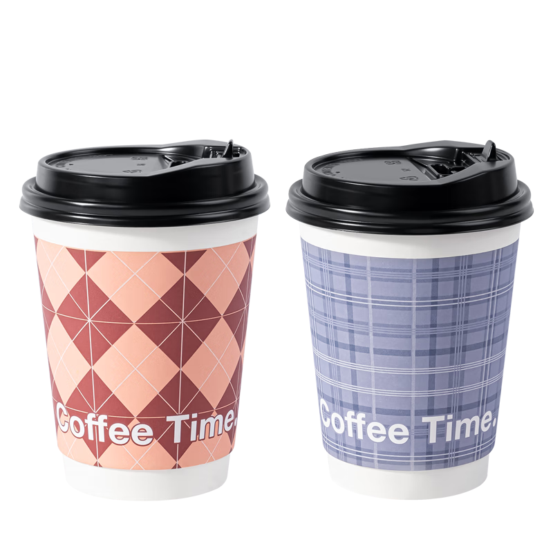 Deli 420ml Paper Cup with Lid/milk Tea Beverage Cup/coffee Cup, Disposable Double-Layer Thickened Water Cup, 50 Sets, LL217