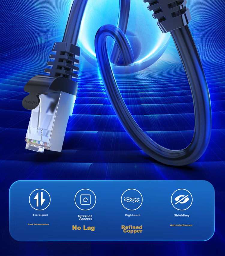 CHOOSEAL Cat7 Pure Copper Ethernet Cable, Cat7 Double-Shielded 8-Core Twisted Pair, Engineering-Grade 10 Gigabit Network Cable, Broadband Computer Gaming Network Patch Cord, 1 Meter, QJ7101BK 2