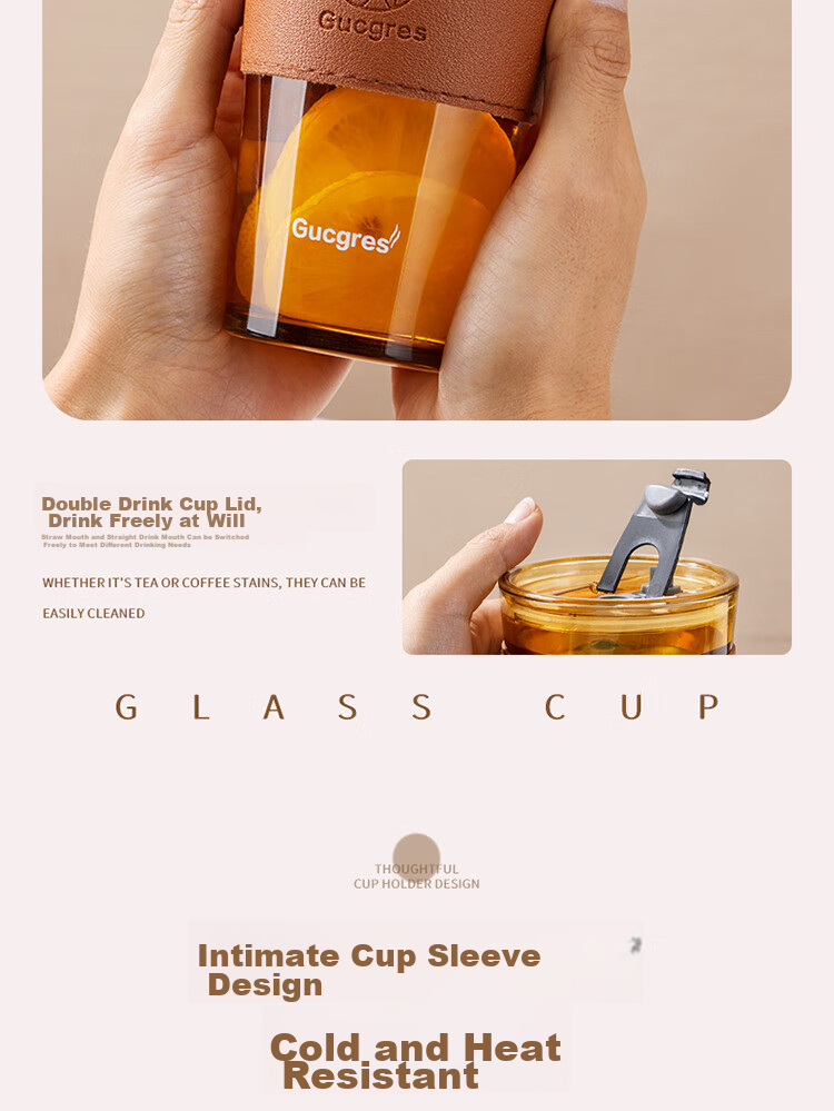 BJ Glass Water Cup, Bamboo Joint Cup with Straw, Water Cup with Lid, Coffee Mug, Gift Glass Beverage Cup, 450ML 3