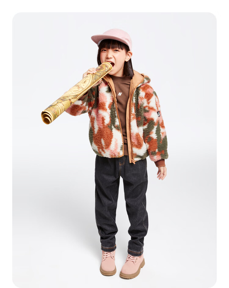 Annil Girls' Jacket, 2024 Winter New Casual Camouflage, Warm Sweet Elastic Simple Loose Fit, Green Floral Pattern, Size 120 6
