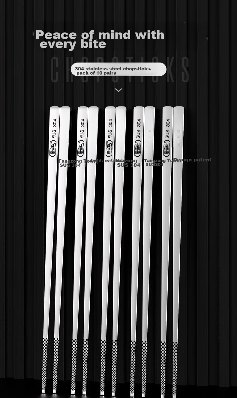 Tangzongkuai 304 Stainless Steel Chopsticks - Round Head Auspicious Style, 23.5cm*10 Pairs, Non-Slip, Heat-Resistant, Drop-Resistant C6337 1