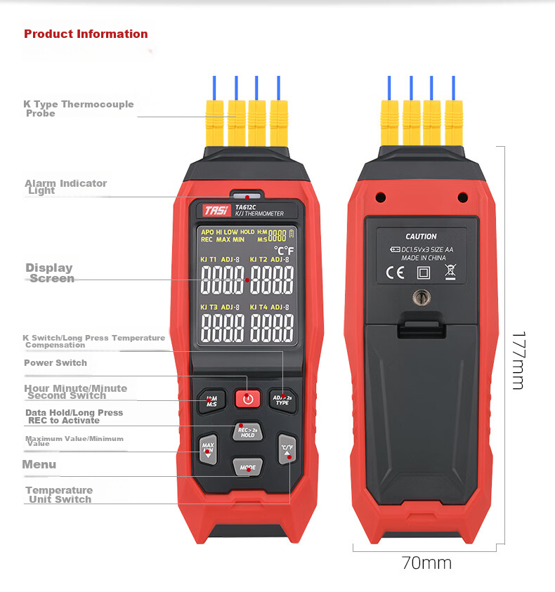 Teans Thermocouple Temperature Meter Multi-Channel Temperature Tester Recorder Contact Thermometer TA612C 13