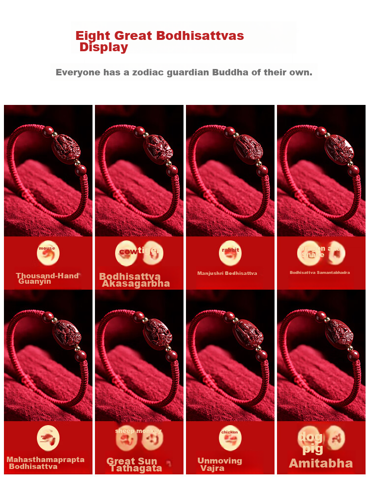 Shichuanbaishi Cinnabar Bracelet, 2026 Year of The Horse Zodiac Year, Red String Bracelet for Good Luck, Mingwang Zodiac Buddha Amulet, Available in Men's And Women's Styles 5