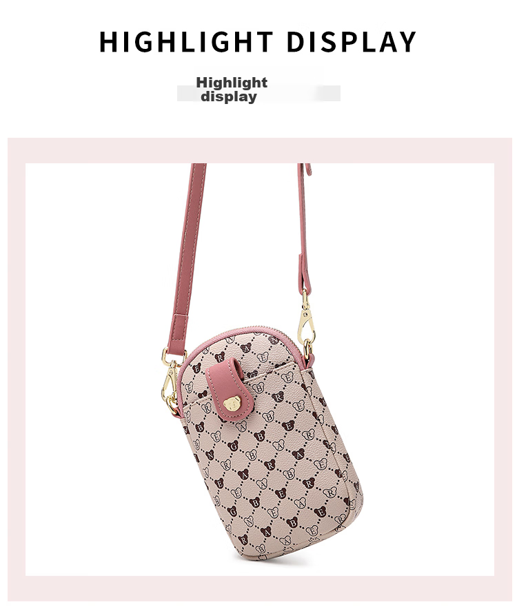 Bear Affection Women's Fashion Versatile Crossbody Bag 6.5-Inch Phone Shoulder Bag Trendy Valentine's Day New Year Gift 6
