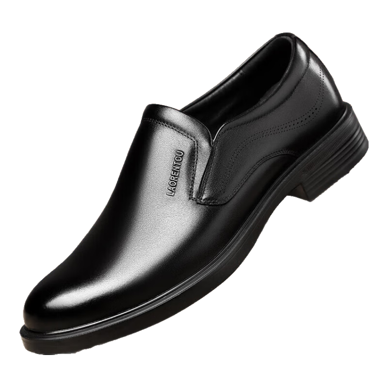 LAORENTOU Men's Leather Shoes, Business Formal Wear, Soft Leather And Sole Casual Shoes, Middle-Aged Dad Shoes, LA103 Black, Size 40