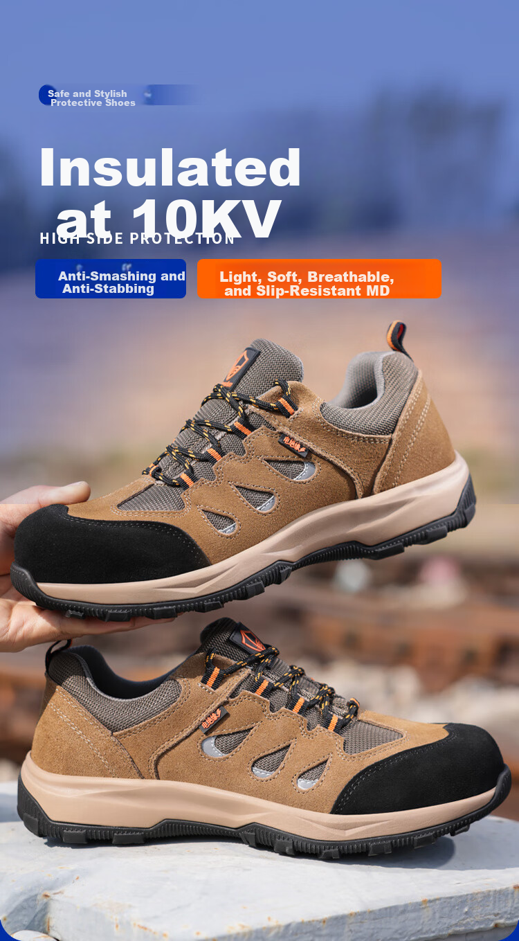 Lanoudun Safety Shoes for Men, Electrician Insulated 10KV, Non-Slip, Anti-Smashing, Puncture-Resistant, Comfortable, Breathable Work Boots D206GY Size 44 1