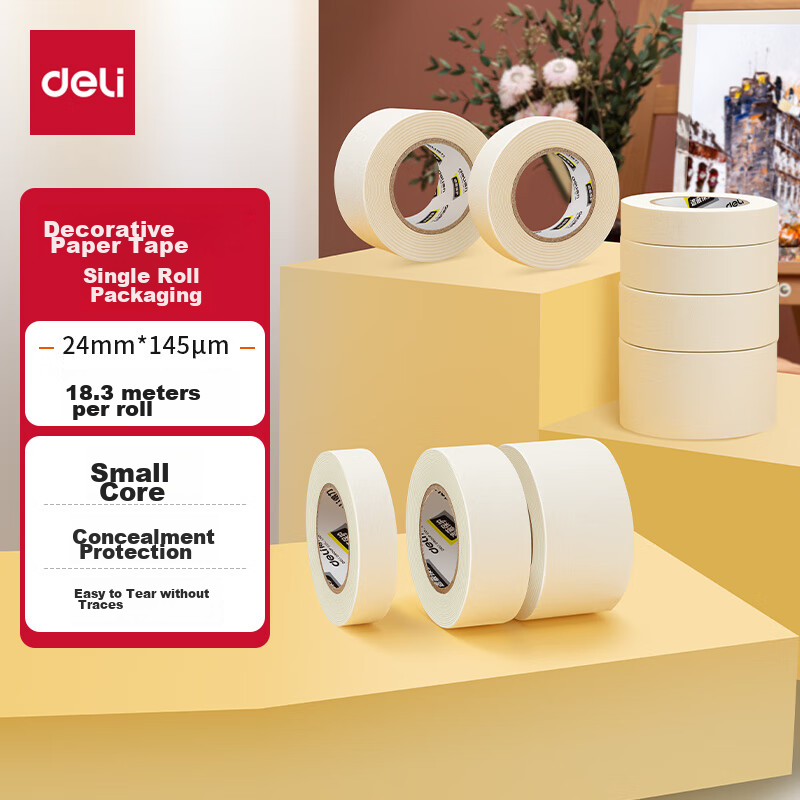 Deli Masking Tape, Art And Craft Color Separation, DIY Decoration Masking Tape, Paint Protection Sticker, Easy to Remove, 24mm*20y 30665