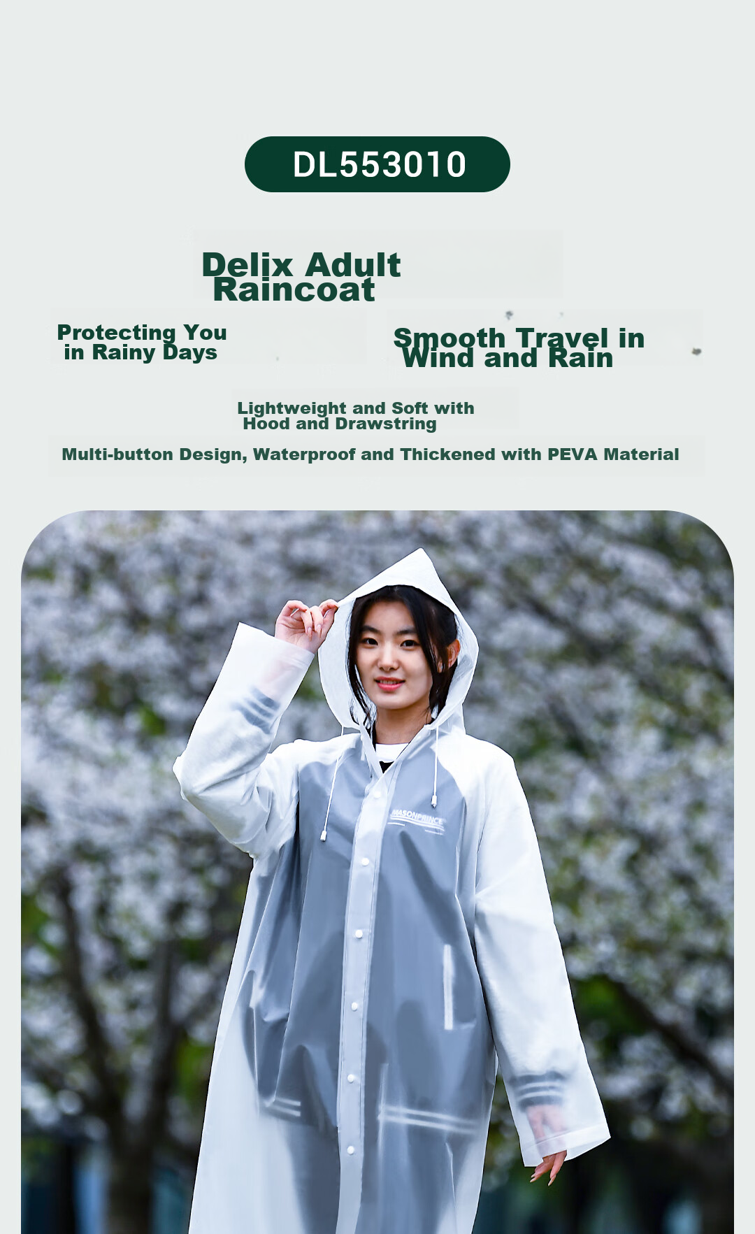 Deli Disposable Thickened Long Adult Raincoat Rain Poncho Integrated Heavy Rain Cycling Full Body Portable Outdoor Unisex 2