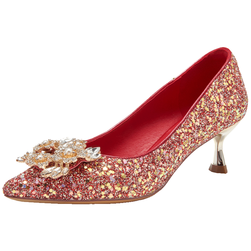Josiny Elegant Wedding Shoes, High Heels for Women, Chinese-Style Wedding Shoes to Match Dresses, Qipao, Toasting without Fatigue, Red, Size 35