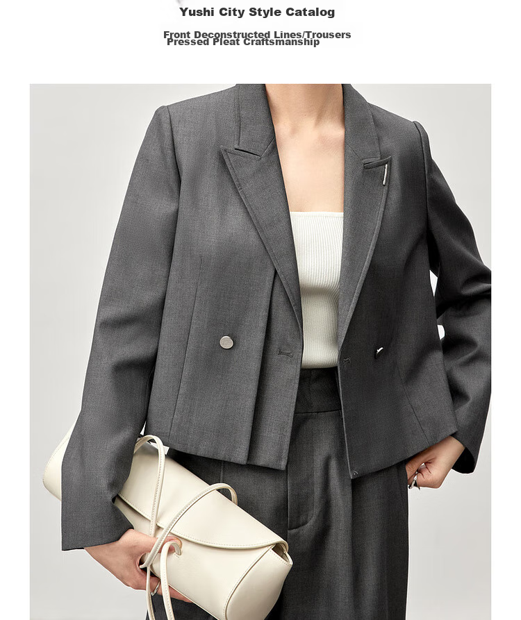Sentubila Professional Interview Suit Set for Women, Spring And Autumn Style, Formal Wear, High-End Small Suit Outfit, Complete Set, Gray, S 5