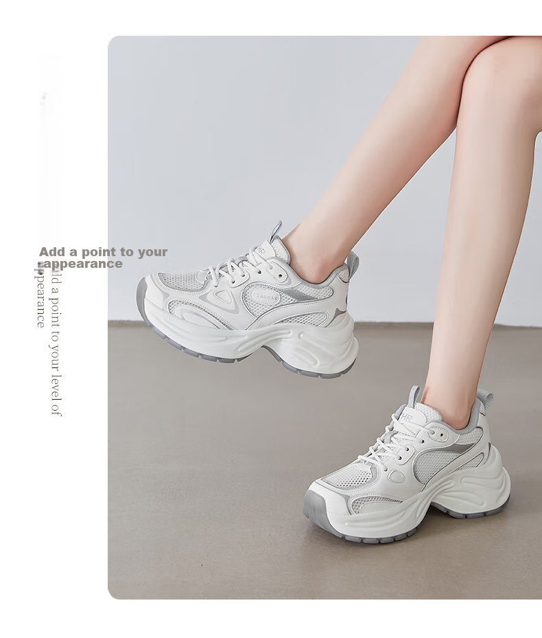 ZHR Dad Shoes for Women, Lightweight Soft Sole, Height-Increasing Casual Shoes, Sports Fashion Thick-Soled Women's Shoes, JT07, Silver Gray, Size 37 25