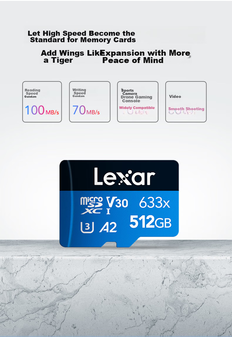 Lexar 512GB TF (MicroSD) Memory Card, C10 U3 V30 A2 High-Speed Memory Card, Read Speed 100MB/s, Durable And Stable (633x) 9