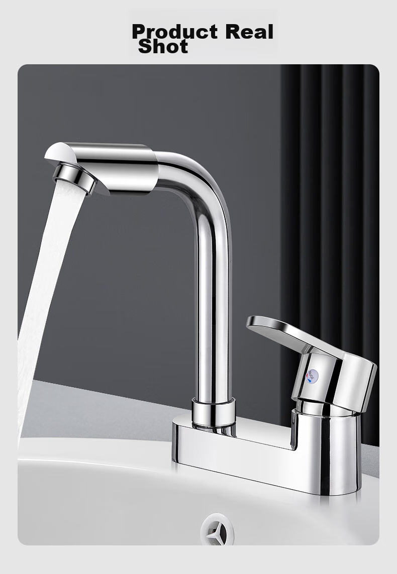 BSITN Double-Hole Basin Faucet, Washbasin Cold And Hot Thickened Brass 720° Rotating Bathroom Faucet B8057 15