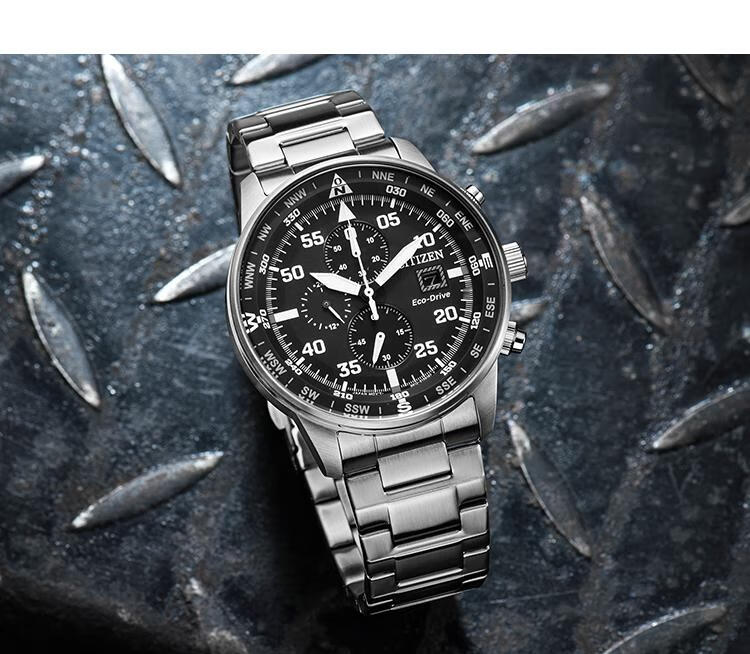CITIZEN Watch for Men, Japanese And Korean Style, Eco-Drive, Three-Dial Black Face, Date Display, Steel Band, Business Style, Gift for Boyfriend, CA0690-88E 2