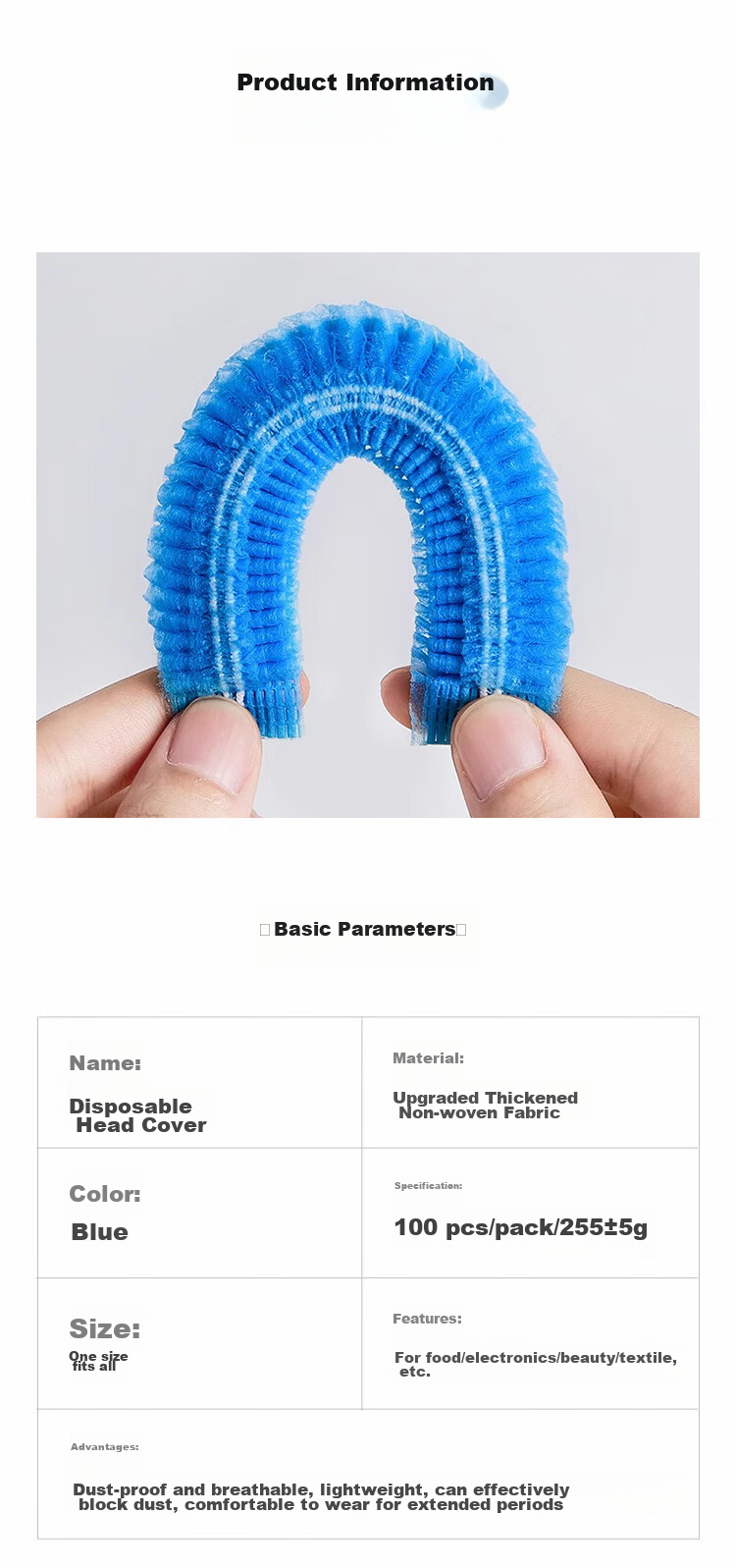Gongzhe Disposable Hood, Thickened Non-Woven Dust-Free Hood, Strip Isolation Hood for Kitchen, GZ-T Blue, Pack of 100 2