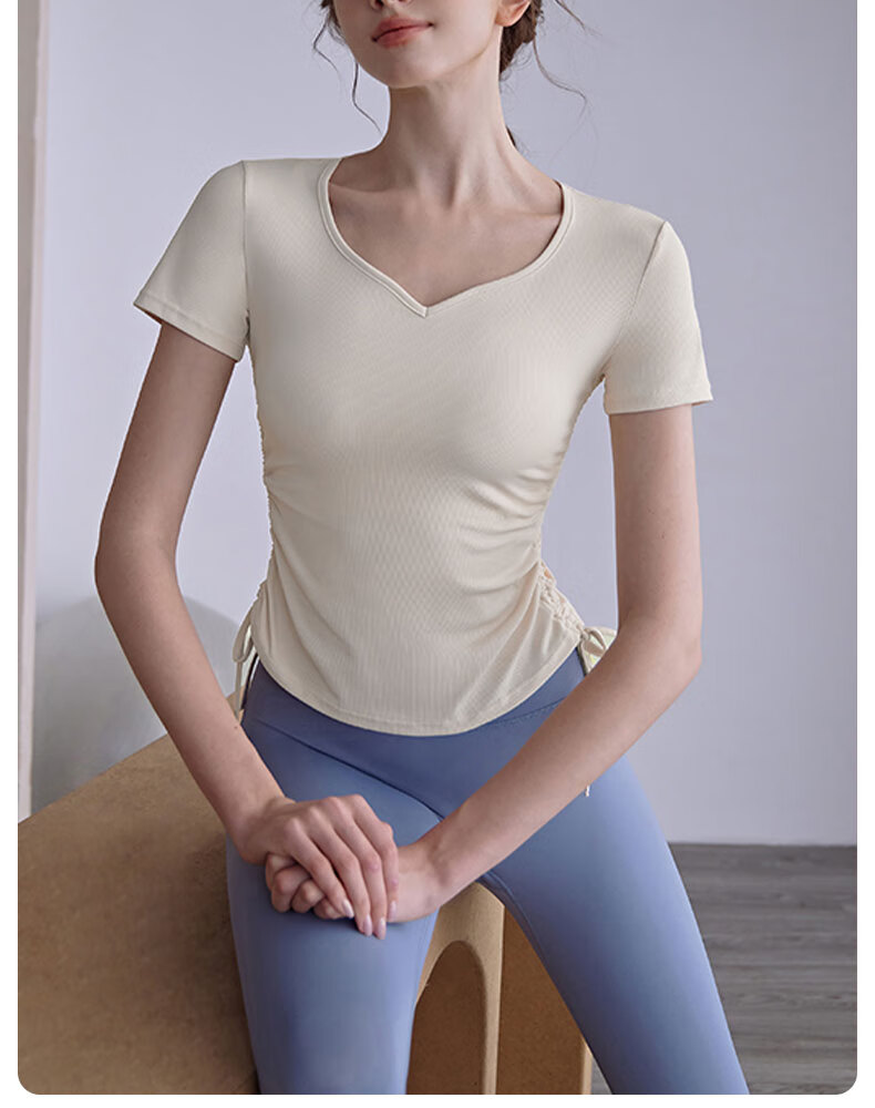 XUEXIMAN Yoga Top Short Sleeve Women's High Elasticity Pleated Slimming Pilates Sports Quick-Dry T-Shirt Fitness Wear Summer 11