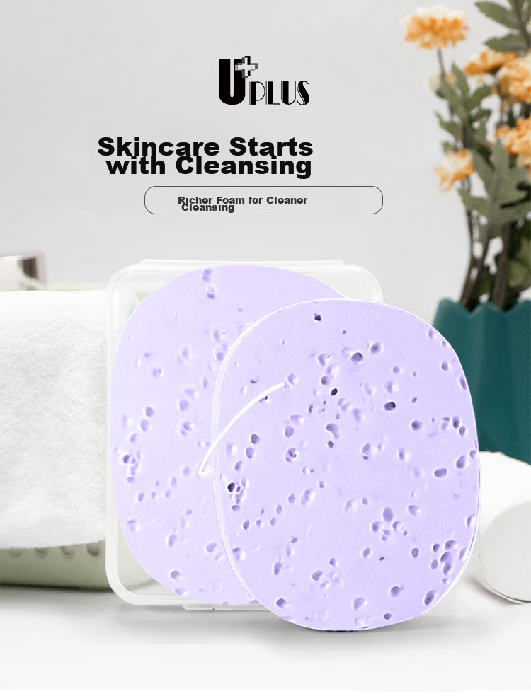 UPLUS Extra Large And Thick Cleaning Power Strong Mesh Multi-Hole Face Cleansing Puff Beehive Facial Cleansing Puff, 2 Pieces with Storage Box 1