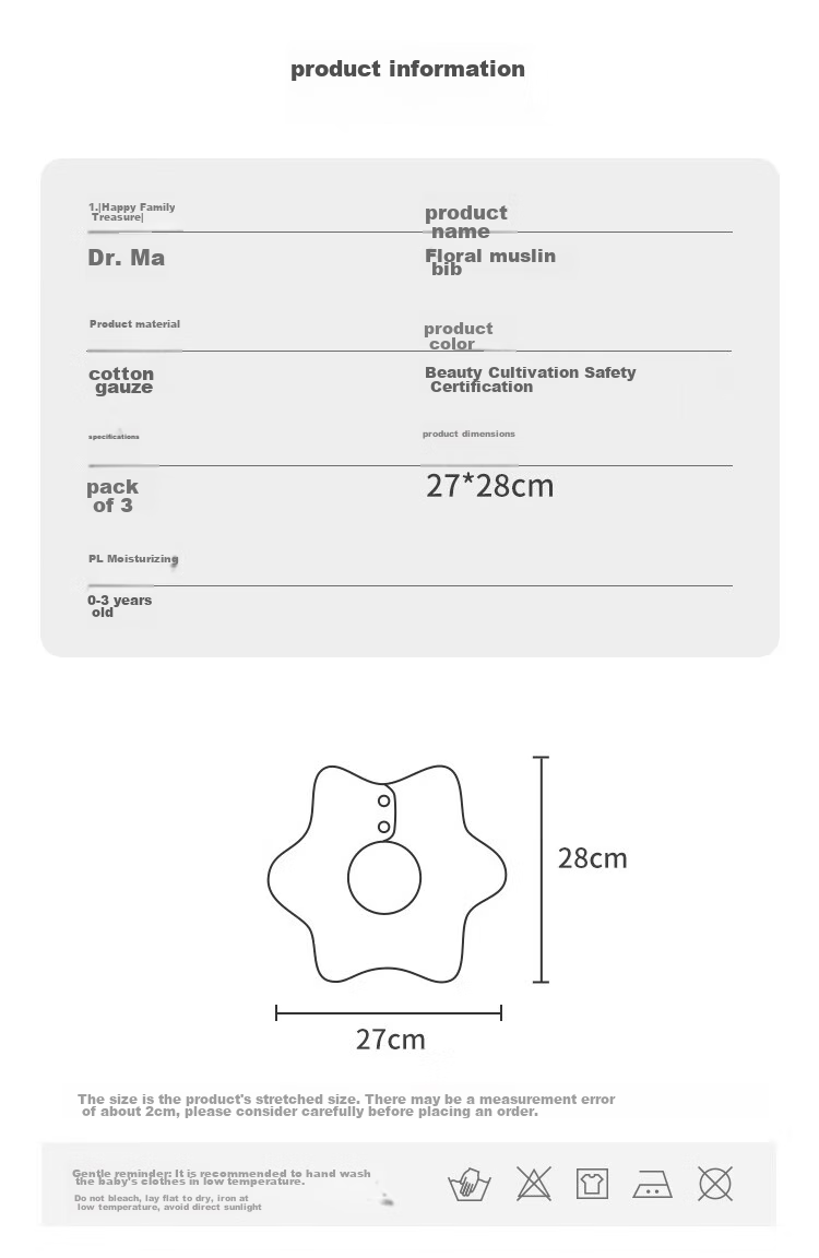 DOCTOR MA Baby Drool Bibs, 3 Pieces, Pure Cotton Printed Bibs, 360° Rotating Food Bibs for Infants, Newborn Gauze Bibs 6