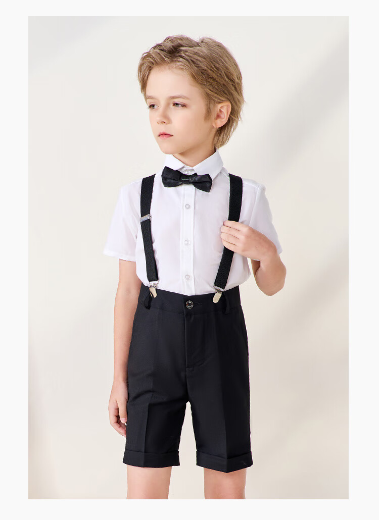 Luomeng Boys' Formal Wear Summer Children's Graduation Performance Outfit Kindergarten Suspender Pants Flower Girl Black Set 140 5