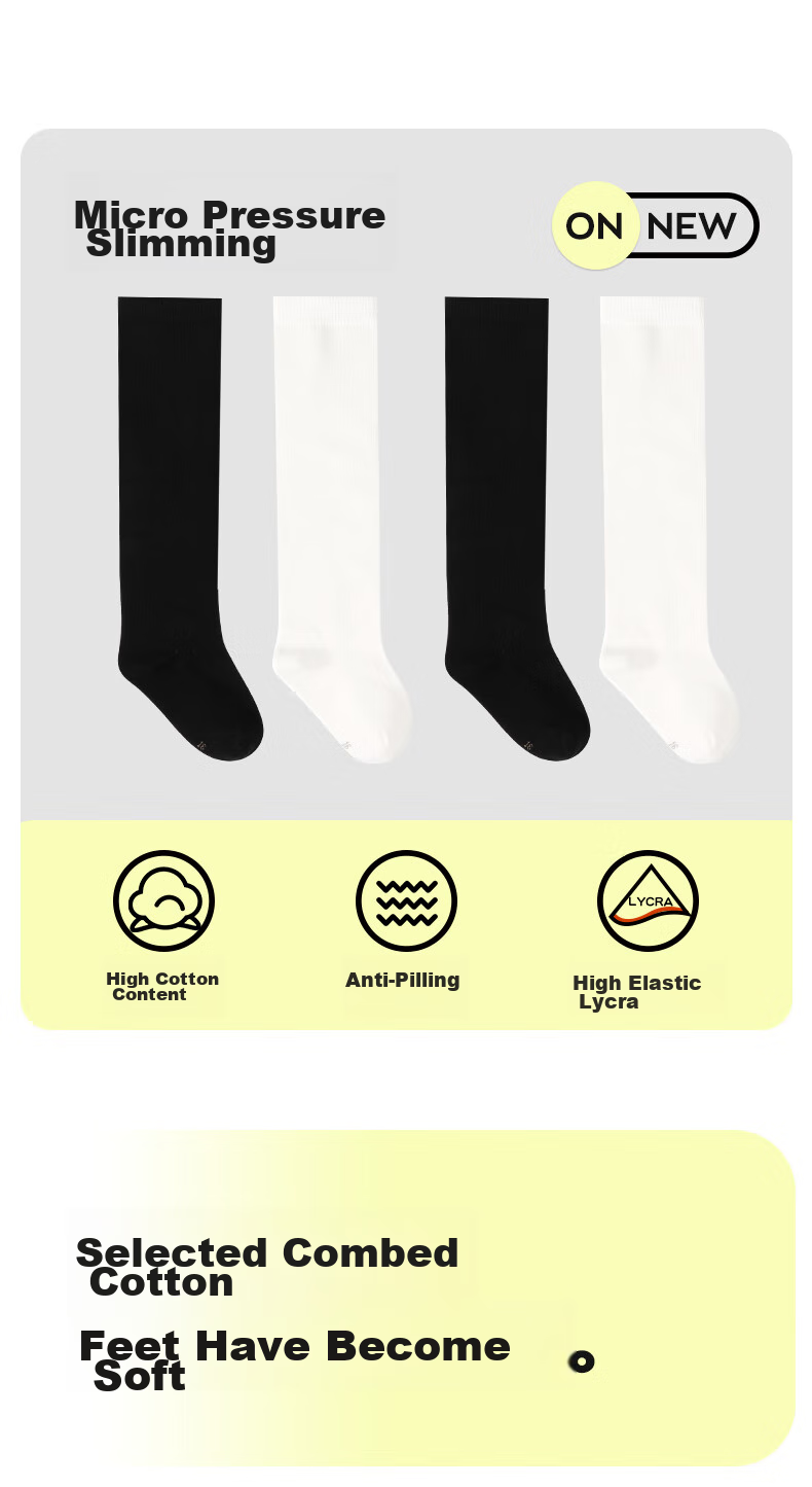 Zhiyouban Girls' Mid-Calf Socks, Children's Knee-High Socks, Spring And Autumn Style, Over-Knee White Long Socks, Black High Socks for Girls, Student Socks 2