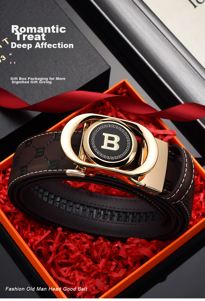 LAORENTOU Men's Leather Belt with Automatic Buckle, Waist Belt for Young And Middle-Aged Men, Birthday Gift for Boyfriend, 115-125cm 4