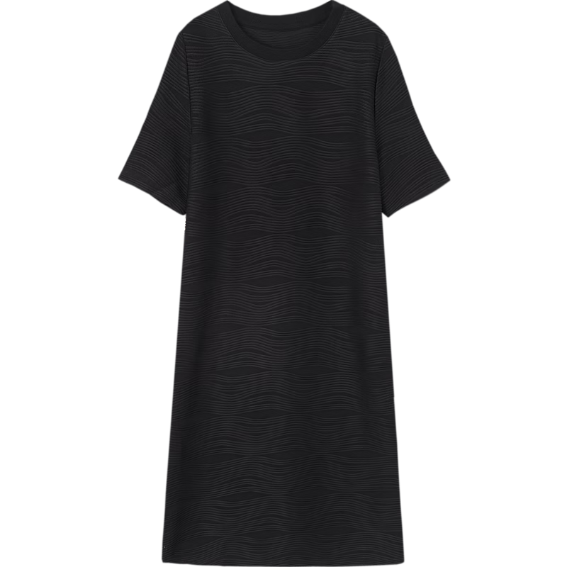 Dme [Simple And Elegant] Spring And Autumn Round Neck A-Line Textured Knit Slightly Stretchy Midi Dress for Wome