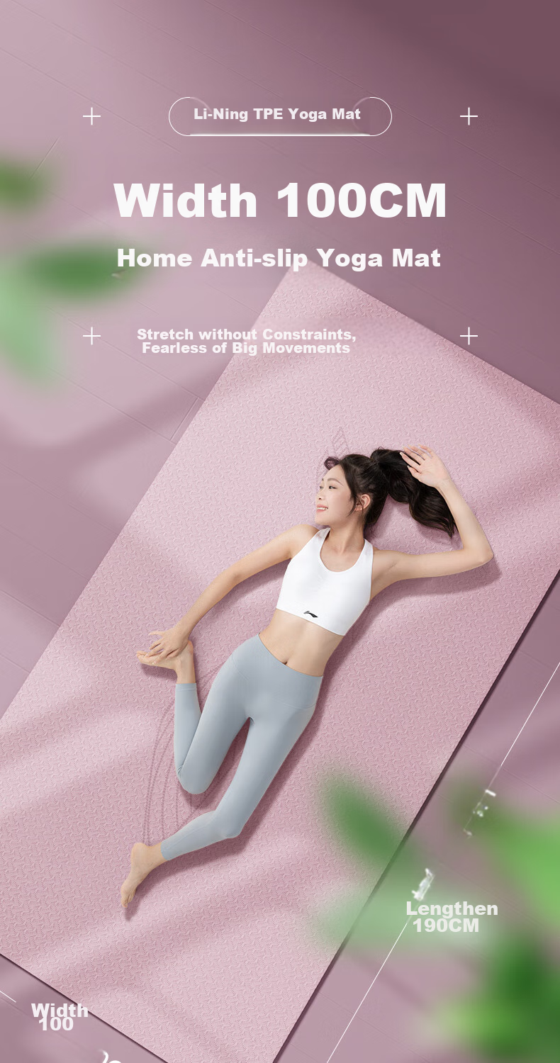 Li-Ning Yoga Mat, Double Size, Thickened, Non-Slip, Extra Large, Shock-Absorbing, for Jump Rope Exercises, Soundproof, Wide Exercise Mat, TPE Material 1
