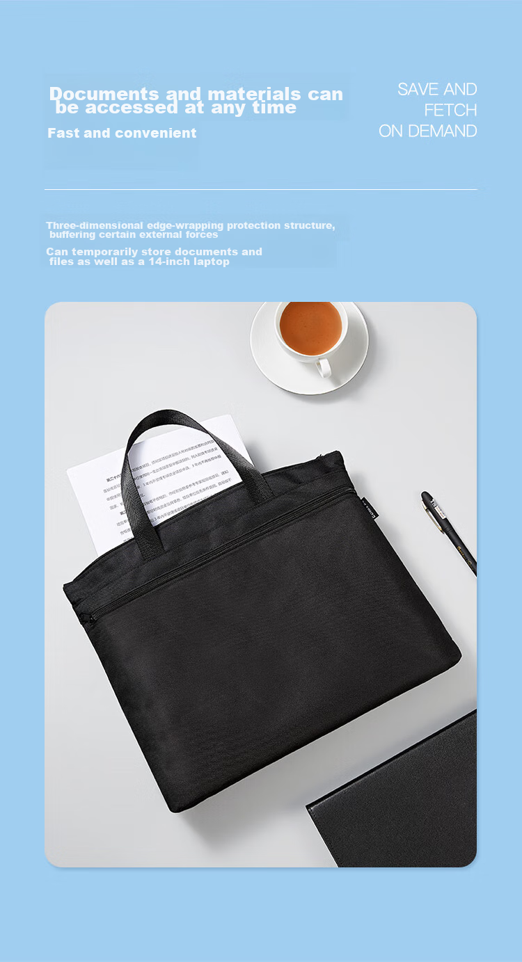 COMIX Double-Layer Handheld Briefcase Document Bag, Large Capacity Laptop Meeting Briefcase, Black, Widened Bottom A8160 3
