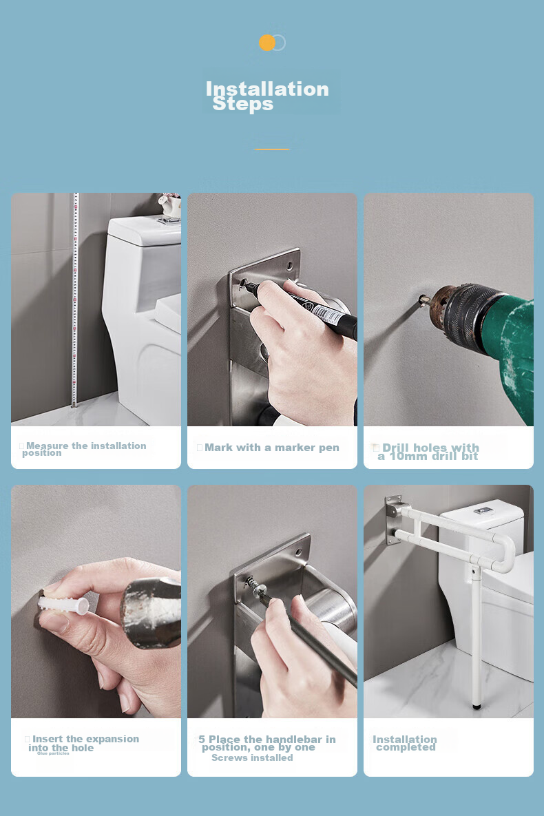 Interhasa! Toilet Handrail, Barrier-Free Bathroom Support, Elderly Anti-Fall Toilet Safety Lifting Aid G9005 14