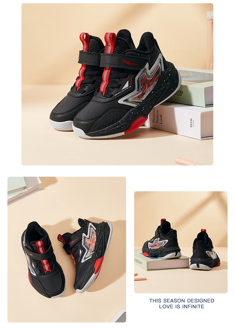 ERKE Kids Boys and Girls Toddler Cotton-Lined Basketball Shoes Children's Warm Cotton Shoes Dark Navy/Speed Blue Size 28 6