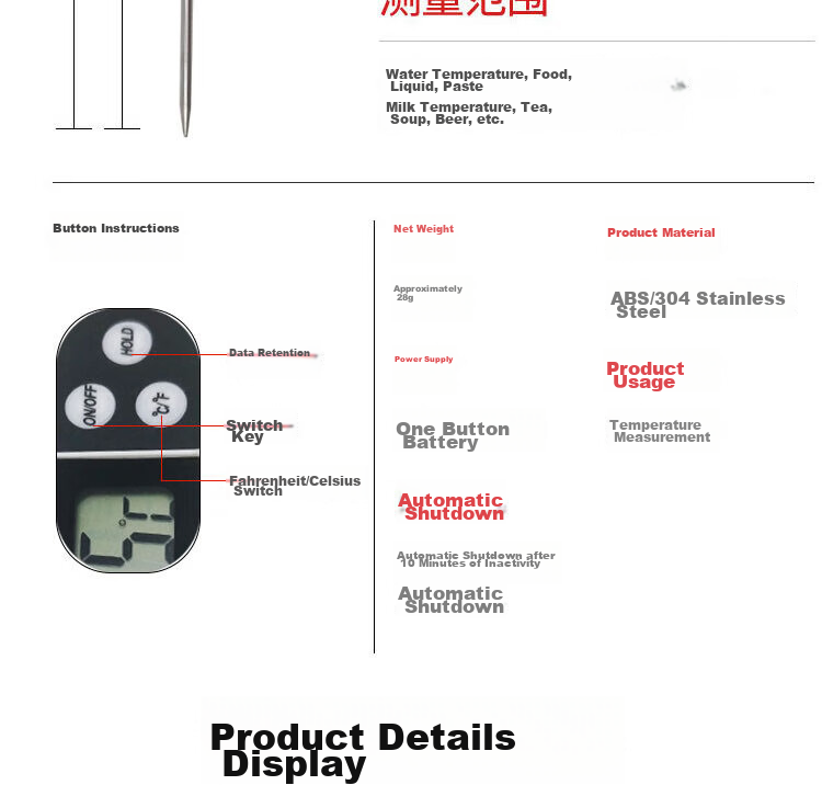 Biokang Probe Ultra-Fast Food Thermometer Indoor Temperature Meter Water Temperature Thermometer Milk Thermometer 9
