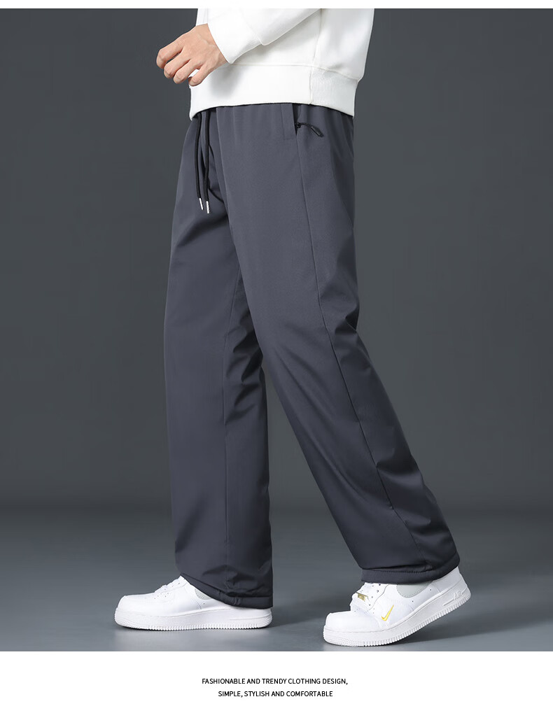 CLOR Lambswool Pants for Men, Autumn And Winter Fleece-Lined Thick Warm Casual Sports Straight-Leg Trousers CL45JR Black 4XL 10