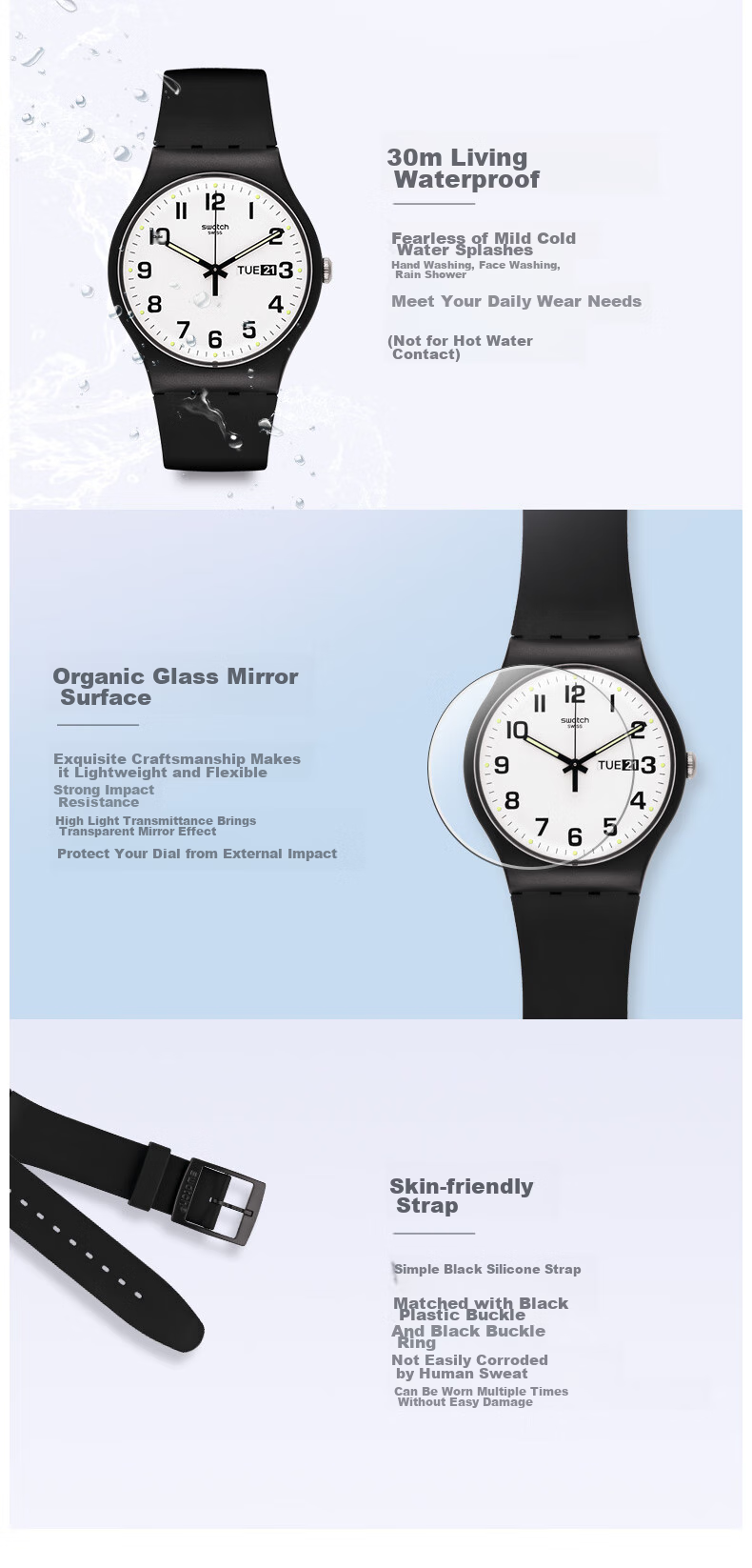 Swatch Swiss Watch, Dual Calendar Exam Watch for Men And Women, Trendy Quartz Watch, Graduation Gift, Ercefang 2.0 2