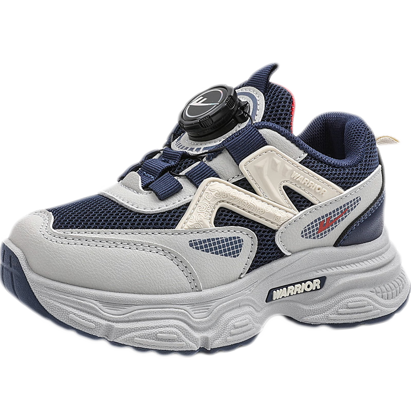 Warrior Boys' Shoes Children's Running Shoes Girls' Rotary Buckle Casual Shoes WZ(CL)-0923 Navy Blue-Gray Size 38